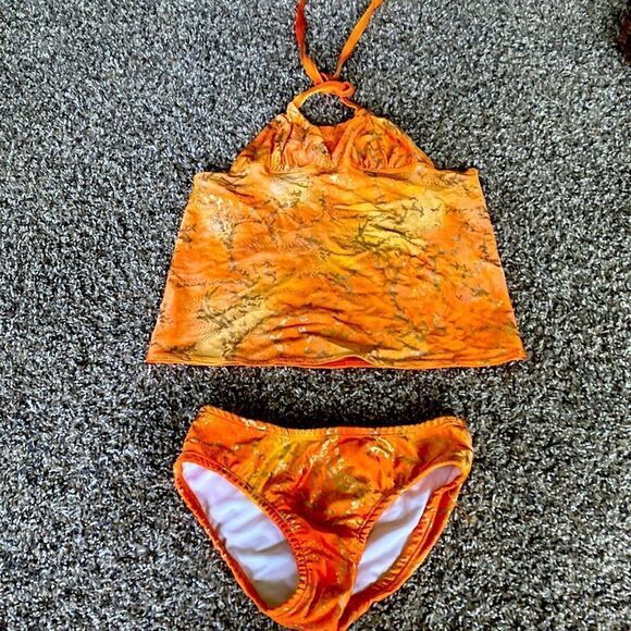 Fin Fun Orange Mermaid Swimsuit Tankini L XL - Picture 1 of 4